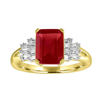 Womens Lab Created Ruby Gold Over Silver Cocktail Ring