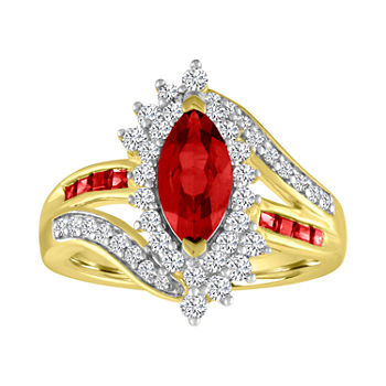 Womens Lab Created Red Ruby 14K Gold Over Silver Cocktail Ring
