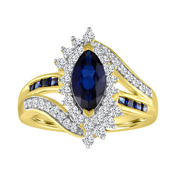 Womens Lab Created Blue Sapphire 14K Gold Over Silver Cocktail Ring