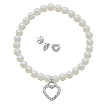 White Cultured Freshwater Pearl Sterling Silver Heart 2-pc. Jewelry Set