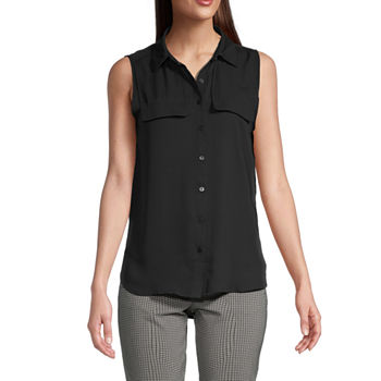 Worthington Tall Womens Sleeveless Regular Fit Button-Down Shirt
