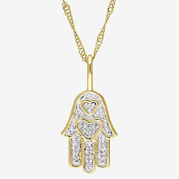 Womens Diamond Accent Genuine White Diamond 14K Gold Hamsa Pendant Necklace