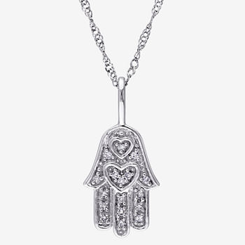 Womens Diamond Accent Genuine White Diamond 14K White Gold Hamsa Pendant Necklace