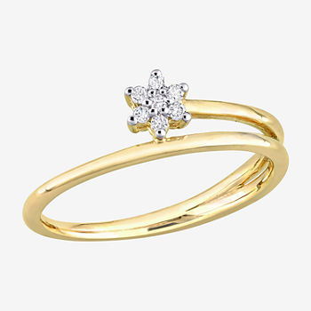 Womens Diamond Accent Genuine White Diamond 18K Gold Over Silver Flower Delicate Stackable Ring