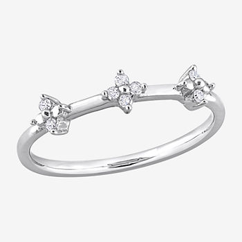 Womens 1/10 CT. T.W. Genuine White Diamond Sterling Silver Flower Delicate Stackable Ring