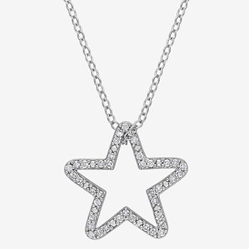 Womens 1/5 CT. T.W. Genuine White Diamond Sterling Silver Star Pendant Necklace