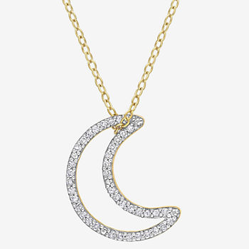 Womens 1/5 CT. T.W. Genuine White Diamond 18K Gold Over Silver Moon Pendant Necklace