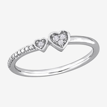 Womens Diamond Accent Genuine White Diamond Sterling Silver Heart Delicate Stackable Ring