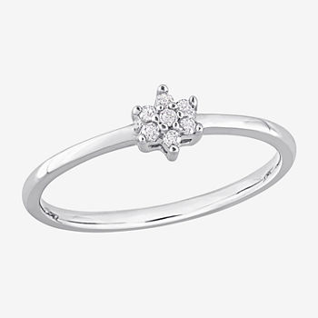 Womens Diamond Accent Genuine White Diamond Sterling Silver Flower Delicate Stackable Ring