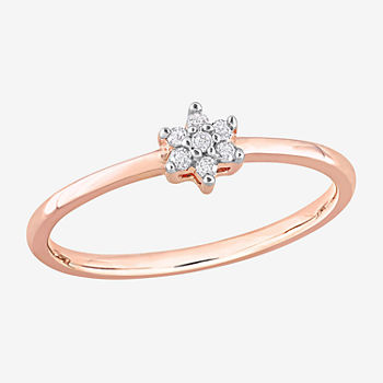 Womens Diamond Accent Genuine White Diamond 18K Rose Gold Over Silver Flower Delicate Stackable Ring
