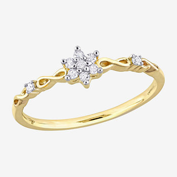 Womens 1/10 CT. T.W. Genuine White Diamond 18K Gold Over Silver Flower Delicate Stackable Ring