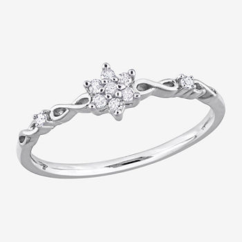 Womens 1/10 CT. T.W. Genuine White Diamond Sterling Silver Flower Delicate Stackable Ring