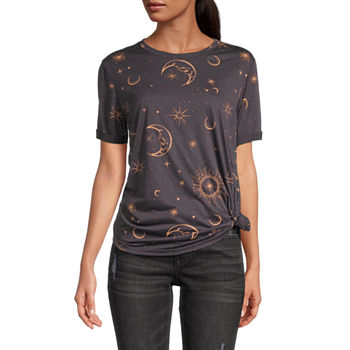 Cut And Paste Juniors Womens Tie Front Celestial Graphic T-Shirt