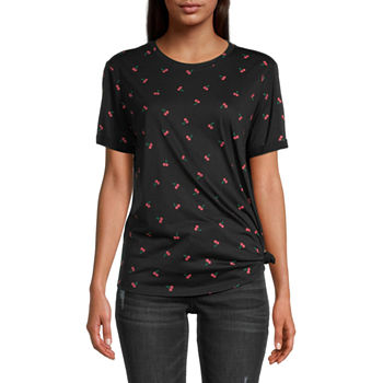 Cut And Paste Juniors Womens Tie Front Cherry Graphic T-Shirt