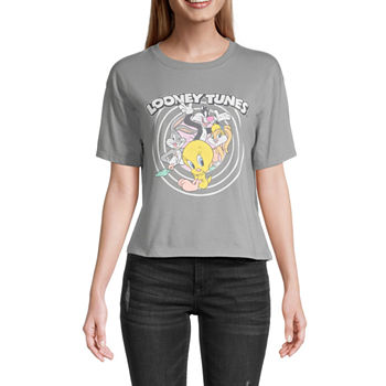 Looney Tunes Juniors Womens Cropped Graphic T-Shirt