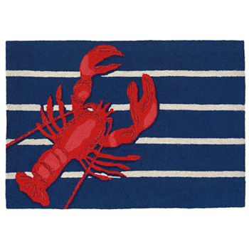 Liora Manne Frontporch Lobster On Stripes Hand Tufted Rectangular Indoor Outdoor Rugs