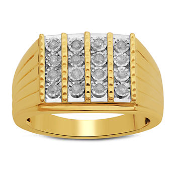 Mens 1/4 CT. T.W. Genuine White Diamond 14K Gold Over Silver Fashion Ring