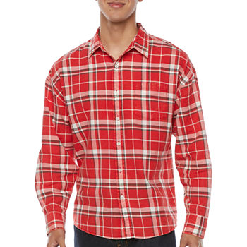 Arizona Mens Regular Fit Long Sleeve Plaid Button-Down Shirt