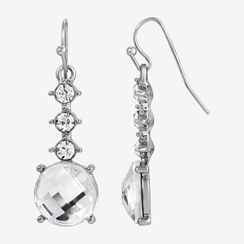 1928 Silver Tone Crystal Round Drop Earrings