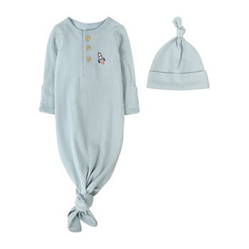 Baby Essentials 0-3 Months Knotted Baby Boys 2-pc. Long Sleeve Crew Neck Nightgown