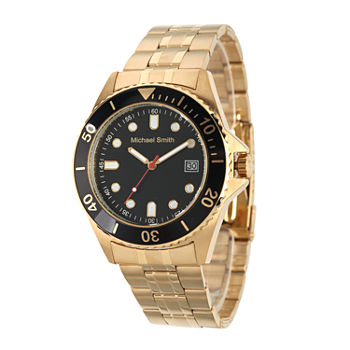 Personalized Mens Gold Tone Black Dial Diver Bracelet Watch