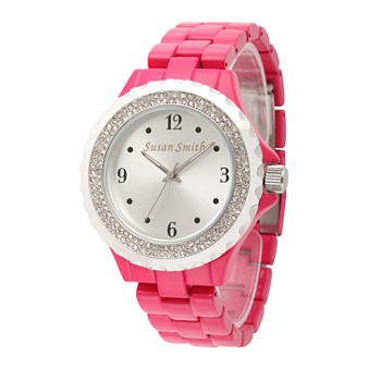 Personalized Womens Pink Alloy And Silver Tone Dial Bracelet Watch