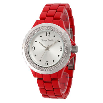 Personalized Womens Red Alloy And Silver Tone Dial Bracelet Watch