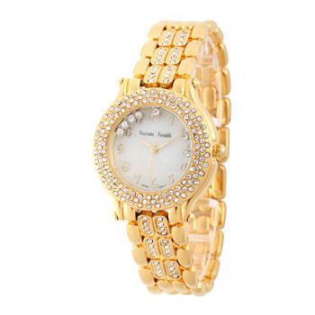 Personalized Womens Gold Tone Crystal Accent Bracelet Watch