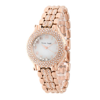 Personalized Womens Rose Gold Tone Crystal Accent Bracelet Watch