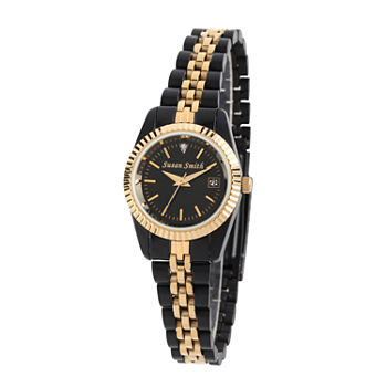 Personalized Womens Black And Gold Tone Diamond Accent Bracelet Watch