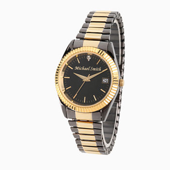 Personalized Mens Black And Gold Tone Diamond Accent Expansion  Watch