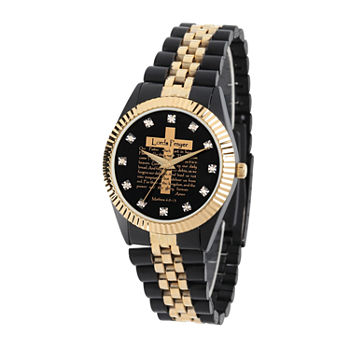 Personalized Mens Black And Gold Tone Cross Bracelet Watch