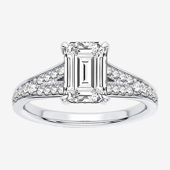 Modern Bride Signature Womens 1 3/4 CT. T.W. Lab Grown White Diamond 14K White Gold Rectangular Solitaire Engagement Ring