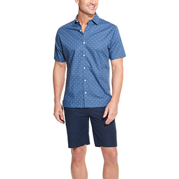 Van Heusen Mens Classic Fit Short Sleeve Geometric Button-Down Shirt