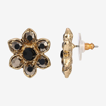 1928 Gold Tone Crystal 19mm Flower Stud Earrings