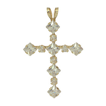 Gold Close Out Womens 1 CT. T.W. Lab Created White Cubic Zirconia 10K Gold Cross Pendant