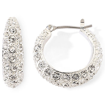 Monet® Silver-Tone Pavé Crystal Hoop Earrings