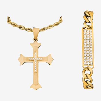 Cubic Zirconia Stainless Steel Cross 2-pc. Jewelry Set