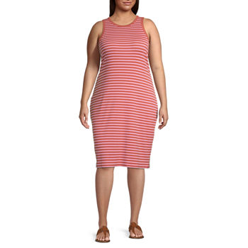a.n.a Sleeveless Striped T-Shirt Dress Plus
