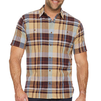 Mutual Weave Big and Tall Mens Adaptive Regular Fit Short Sleeve Plaid Button-Down Shirt