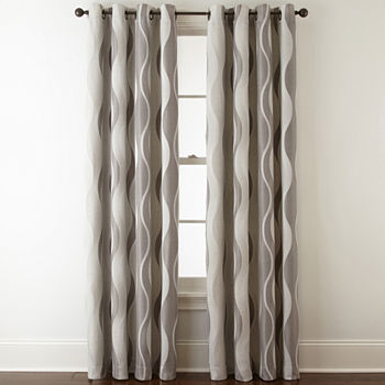 Studio Linen Swirl Light-Filtering Grommet Top Single Curtain Panel