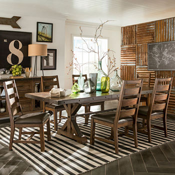 Taos 7-Pc Dining Set with Trestle Table and Ladder Back Chairs