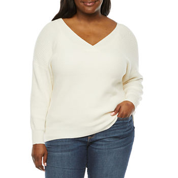 Worthington Plus Womens V Neck Long Sleeve Pullover Sweater