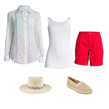 St. John’s Bay Relaxed Shirt, Tank Top, Walking Shorts & Slip-On Shoes