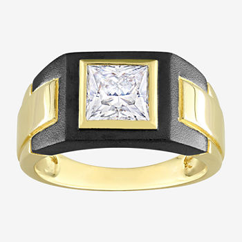 Mens Lab Created White Moissanite 18K Gold Over Silver Fashion Ring