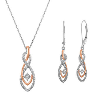 Womens 1/10 CT. T.W. White Diamond Sterling Silver & 14K Rose Gold over Silver Jewelry Set