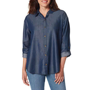 Gloria Vanderbilt Womens 3/4 Sleeve Regular Fit Button-Down Shirt