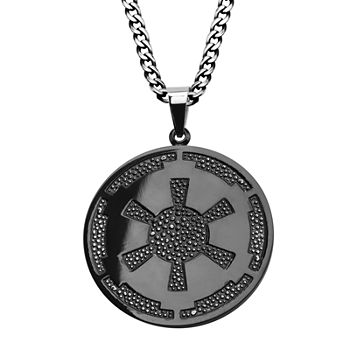 Star Wars® Imperial Crest Mens Stainless Steel and Black IP Pendant Necklace
