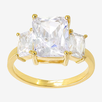 Sparkle Allure Cubic Zirconia 14K Gold Over Brass Rectangular 3-Stone Engagement Ring