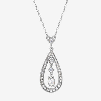 1928 Silver-Tone Crystal 16 Inch Link Pendant Necklace